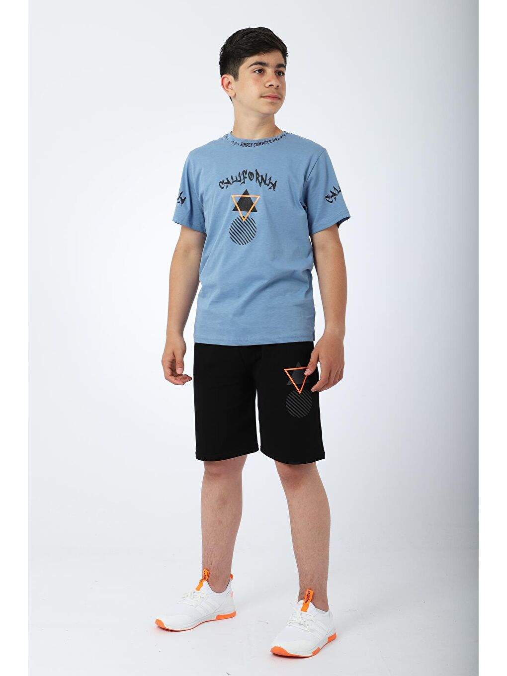 Mavi Erkek Çocuk Tshirt Şort Yazlık Takım California Baskılı-3