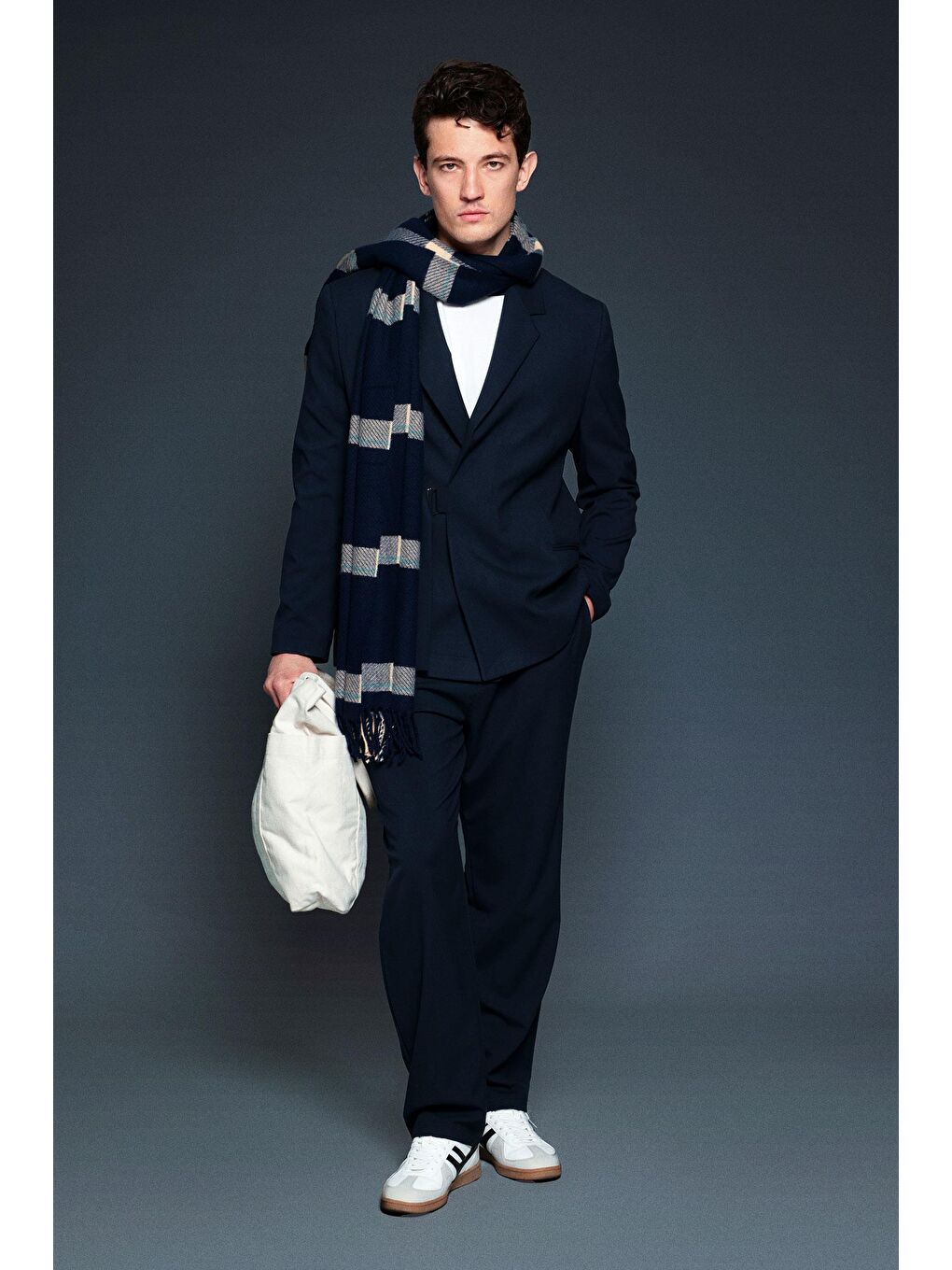 Erkek Kemerli Oversize Takım Elbise Lacivert-3