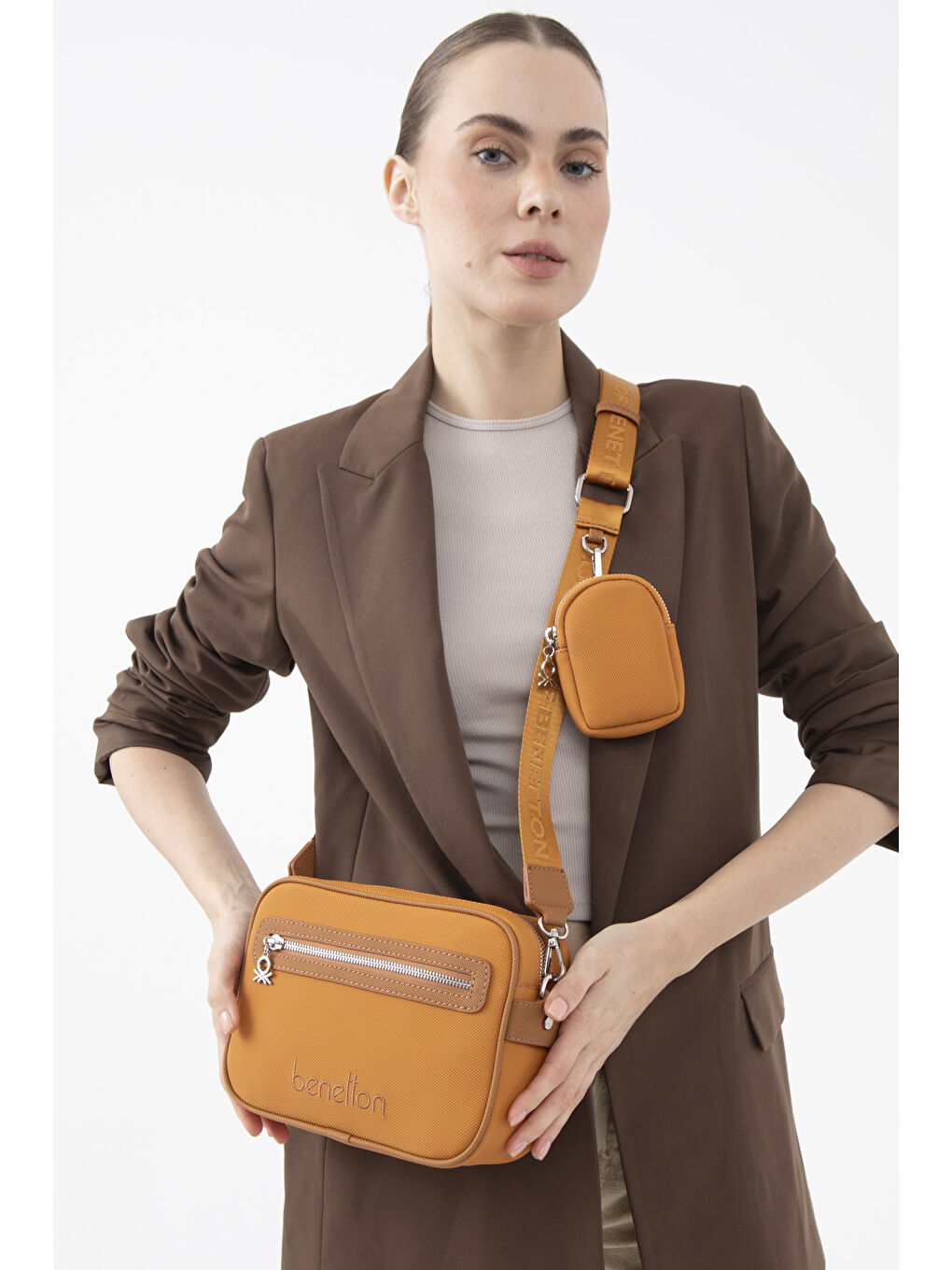 Kahverengi Kadin El Çantasi Hardal-Camel BNT1603-1