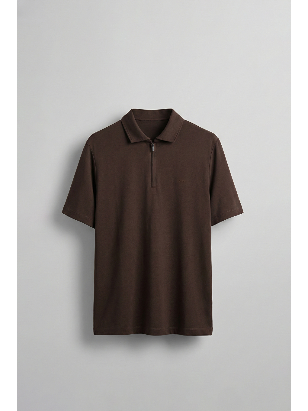 Erkek Slim Fit Yarım Fermuarlı Basic Polo Yaka T-Shirt Kahverengi