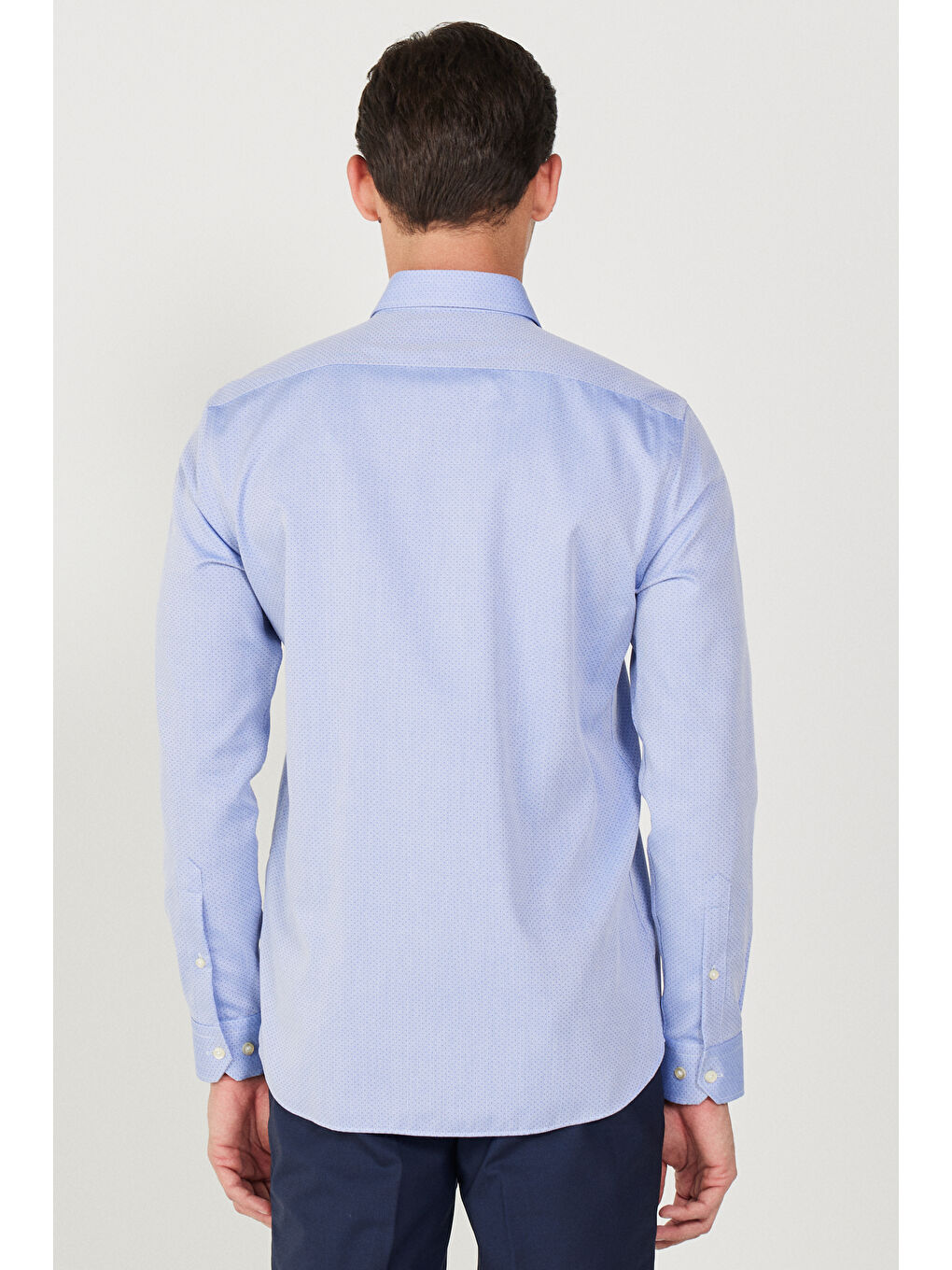 Erkek Mavi Ütü Gerektirmeyen Taılored Slim Fit Dar Kesim %100 Pamuk Desenli Non-Iron Gömlek-5