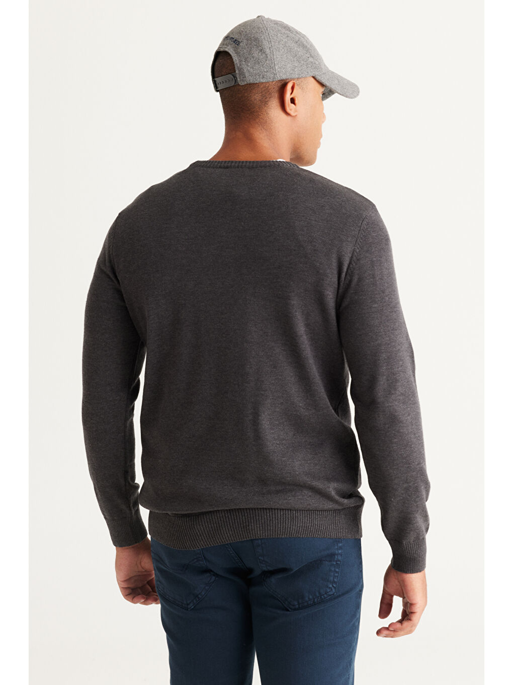 Erkek Antrasit-Melanj Standart Fit Normal Kesim Bisiklet Yaka Pamuklu Triko Kazak-5