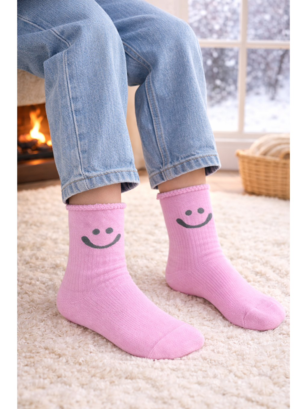 Beyaz Çocuk Gülen Surat Desenli Sürpriz Havlu Soket Çorap Çok Renkli-3