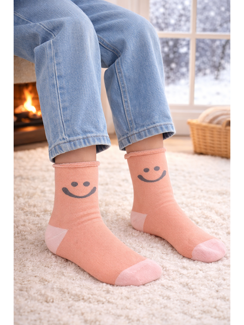 Beyaz Çocuk Gülen Surat Desenli Sürpriz Havlu Soket Çorap Çok Renkli-4