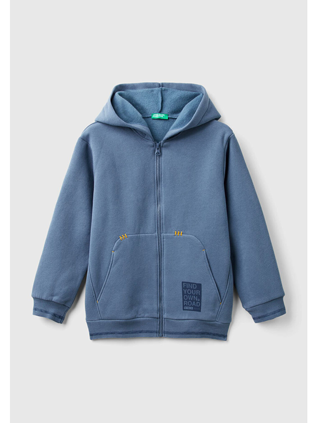 Erkek Çocuk Havacı Mavi Kontrast Renk Dikişli Fermuar Kapamalı Kapüşonlu Sweatshirt