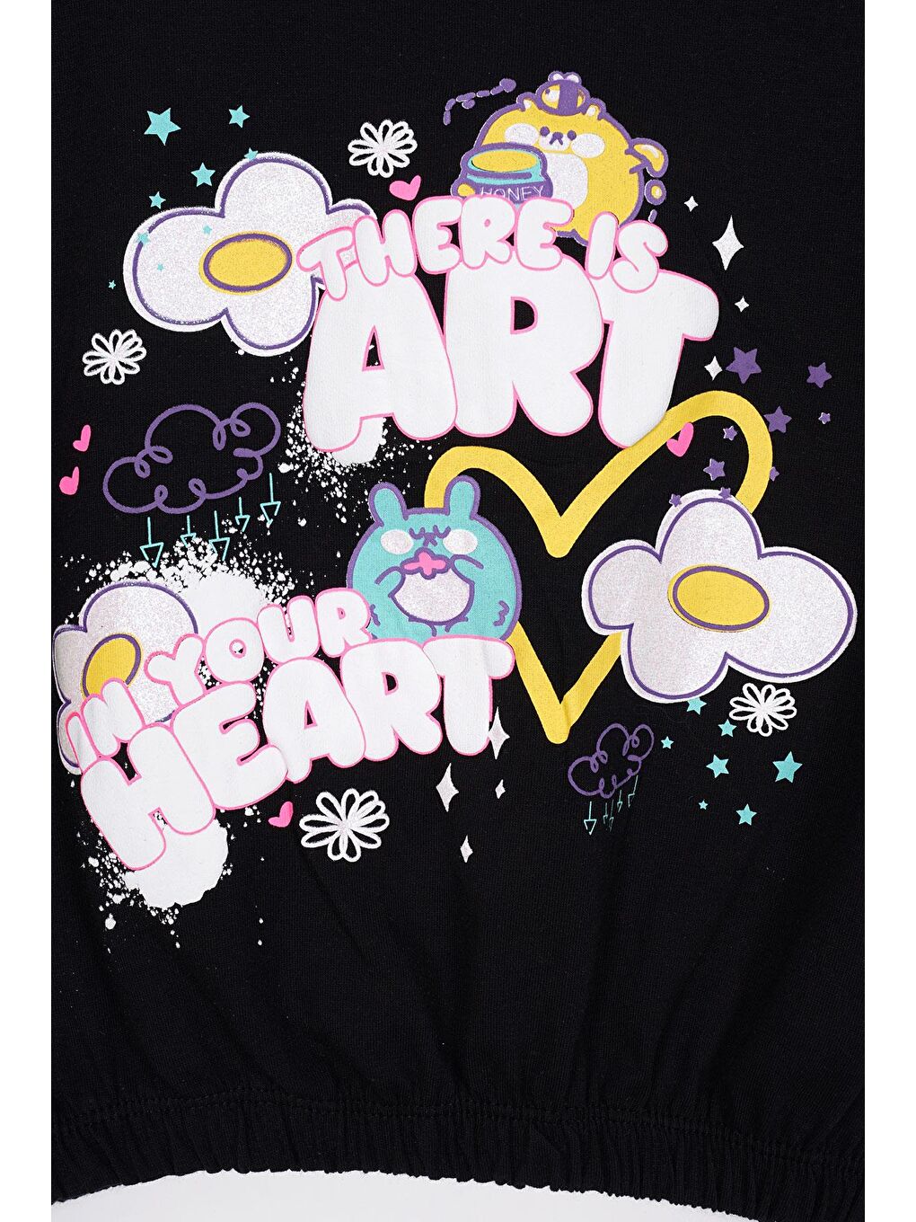 There Is Art  Baskılı Siyah Renk Kız Çocuk Tişört-1