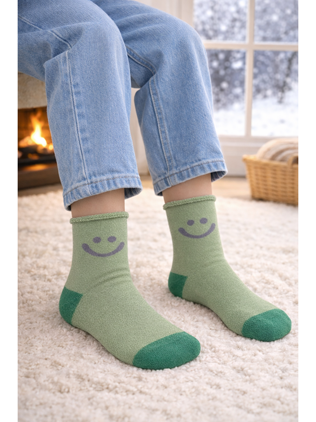 Beyaz Çocuk Gülen Surat Desenli Sürpriz Havlu Soket Çorap Çok Renkli-6