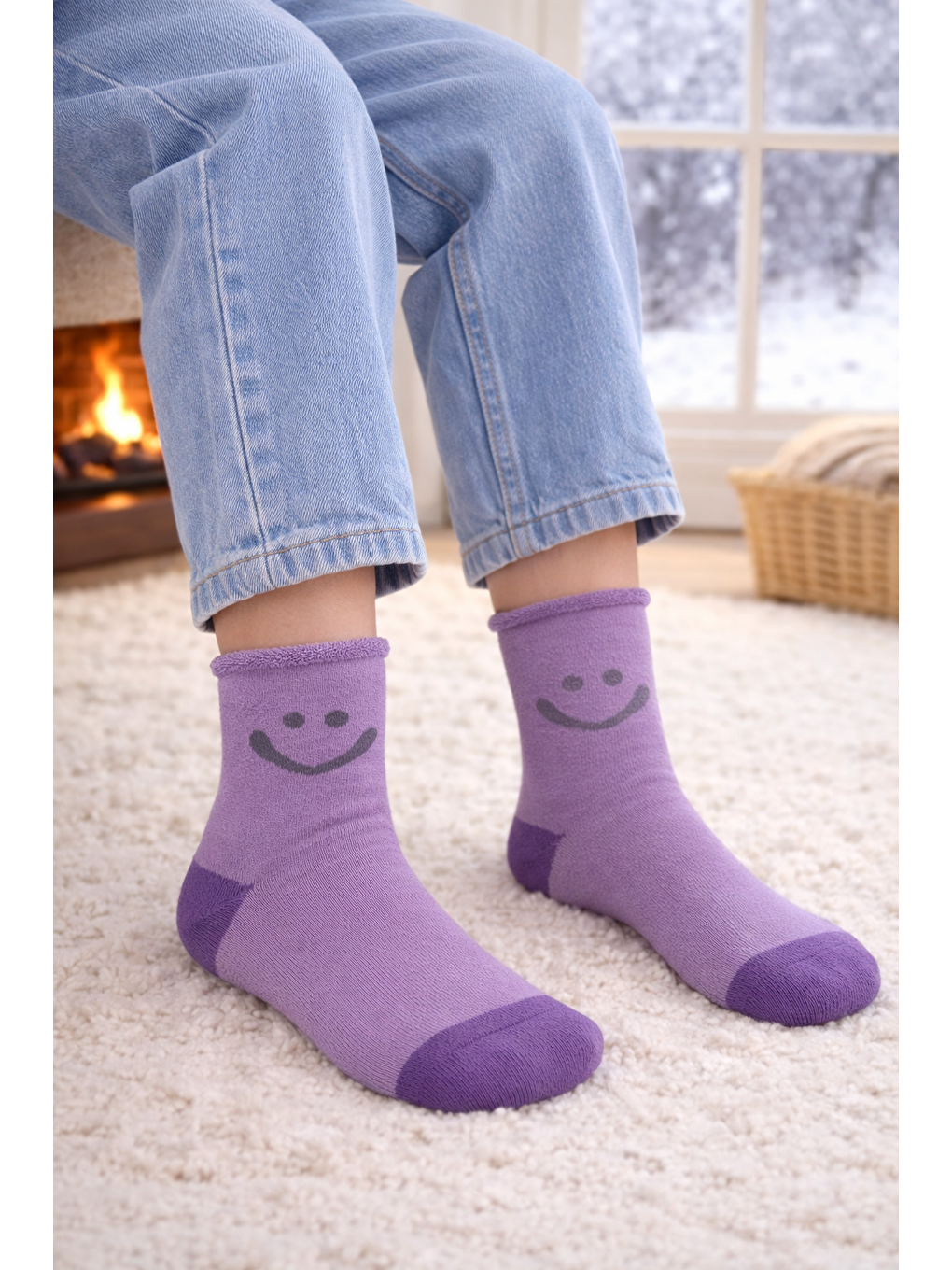 Beyaz Çocuk Gülen Surat Desenli Sürpriz Havlu Soket Çorap Çok Renkli-7