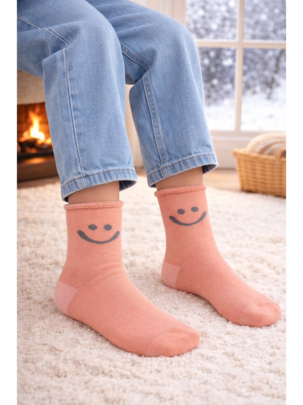 Beyaz Çocuk Gülen Surat Desenli Sürpriz Havlu Soket Çorap Çok Renkli-8