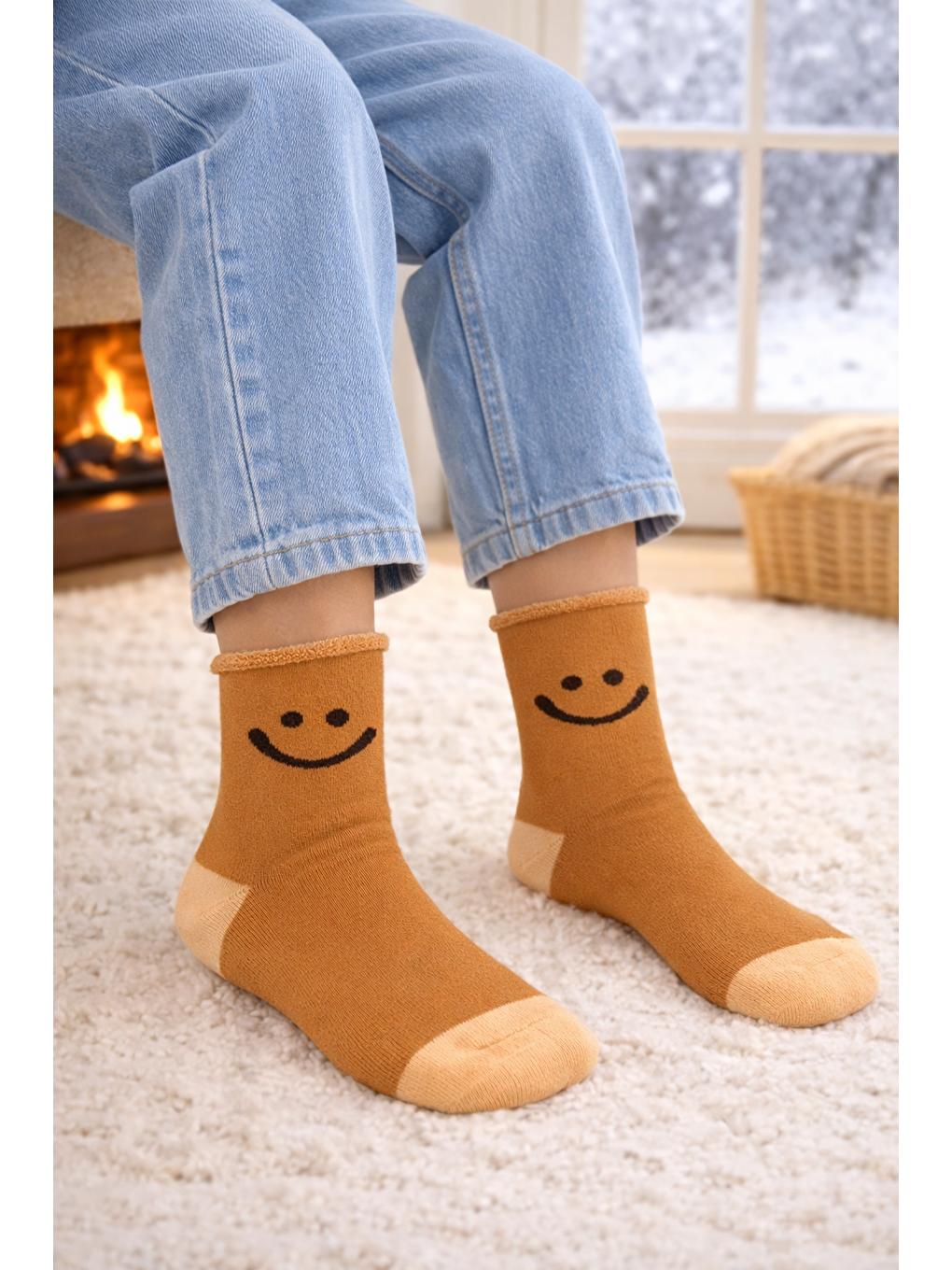 Beyaz Çocuk Gülen Surat Desenli Sürpriz Havlu Soket Çorap Çok Renkli-9