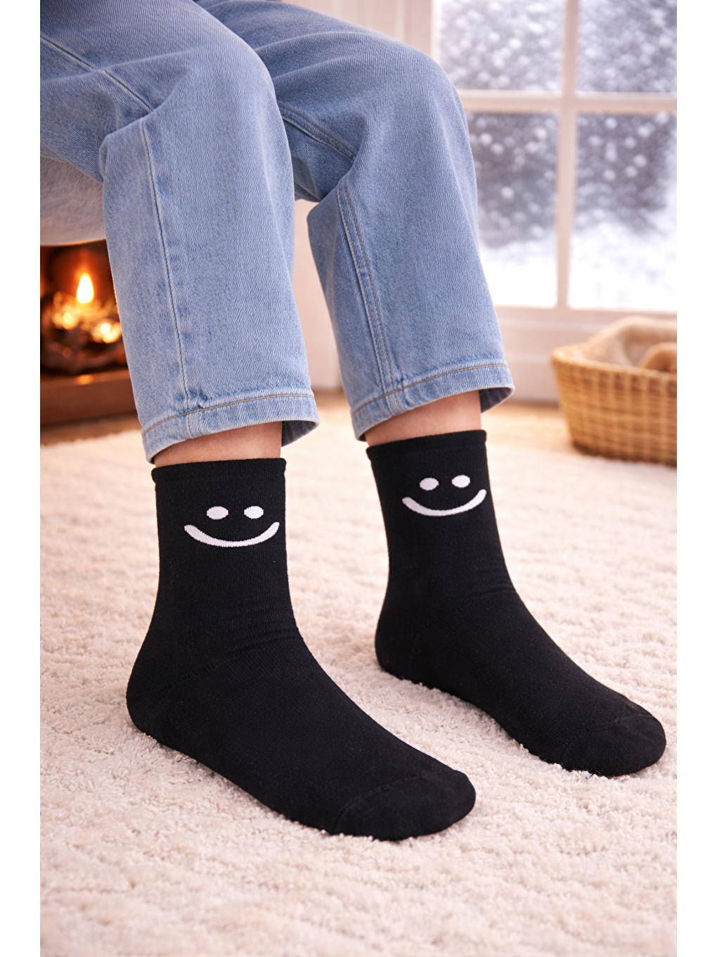 Beyaz Çocuk Gülen Surat Desenli Sürpriz Havlu Soket Çorap Çok Renkli-11