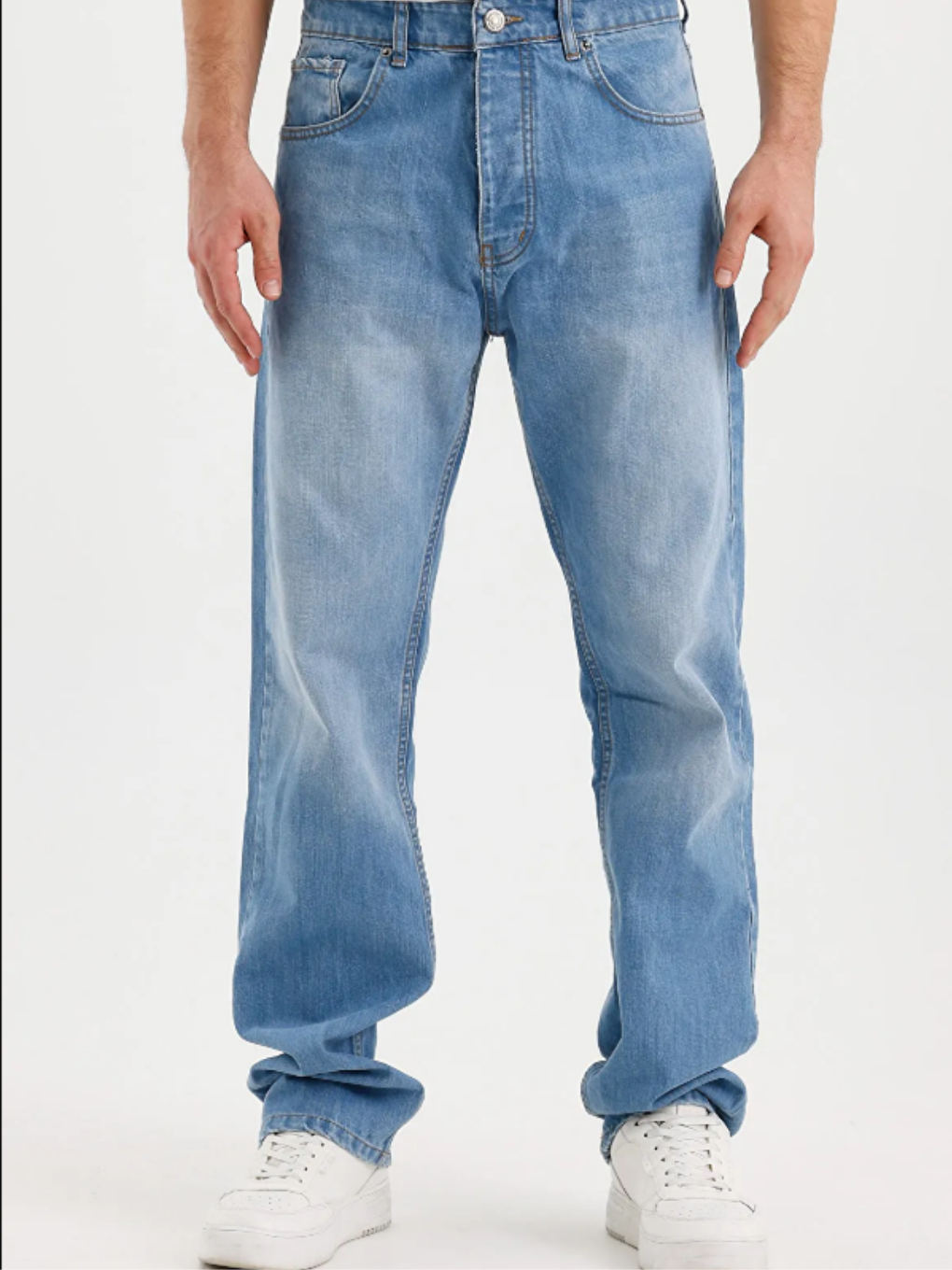 Erkek Açık Mavi Düz Süper Baggy Paça Uzun Jean Pantolon