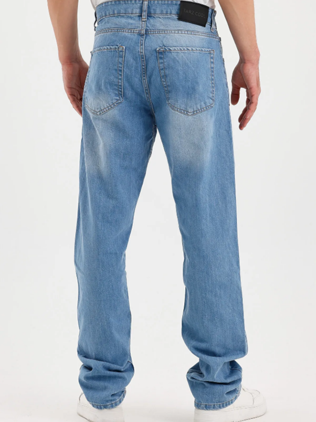 Erkek Açık Mavi Düz Süper Baggy Paça Uzun Jean Pantolon-2