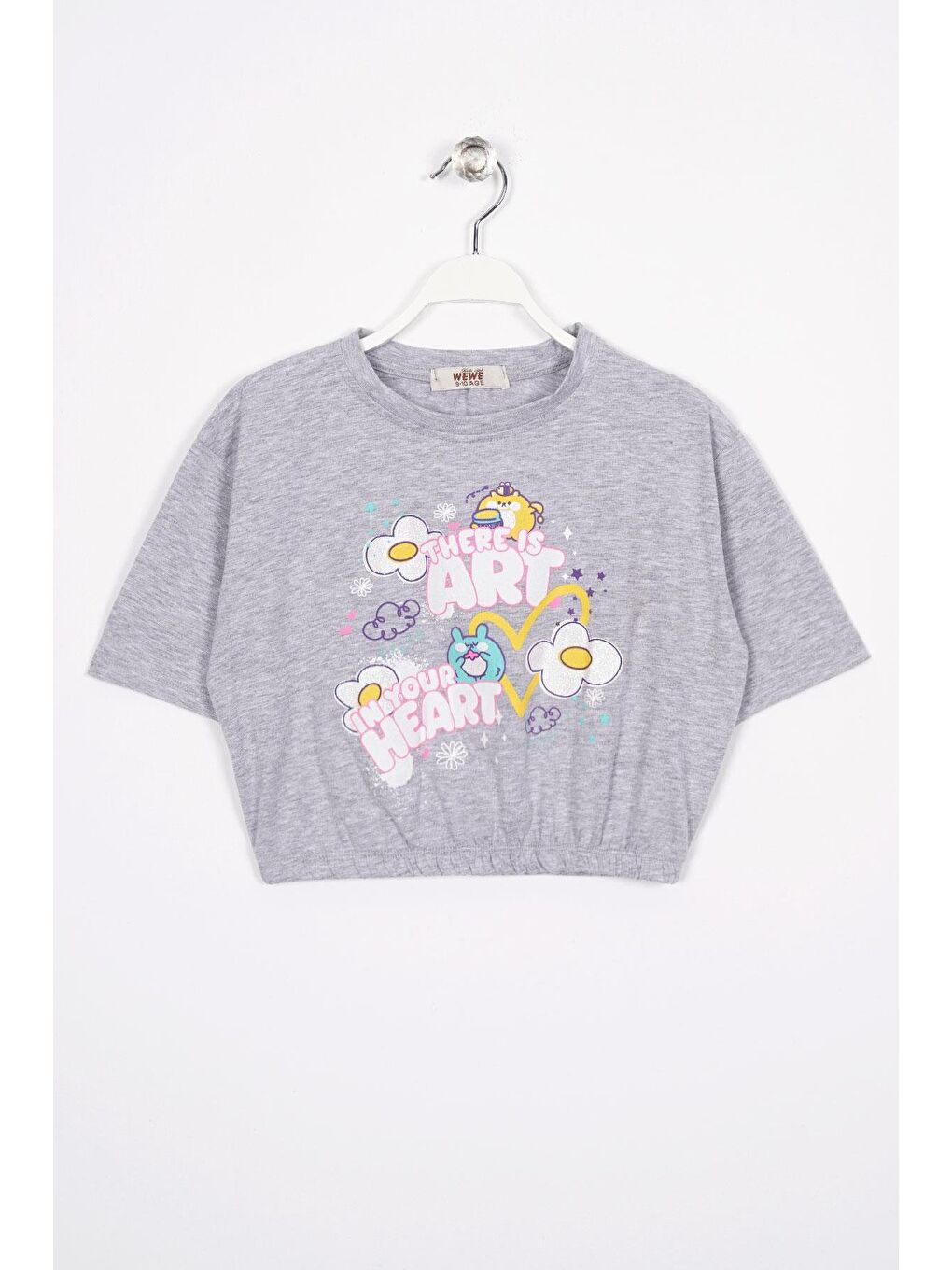 There Is Art  Baskılı Gri Melanj Renk Kız Çocuk Tişört