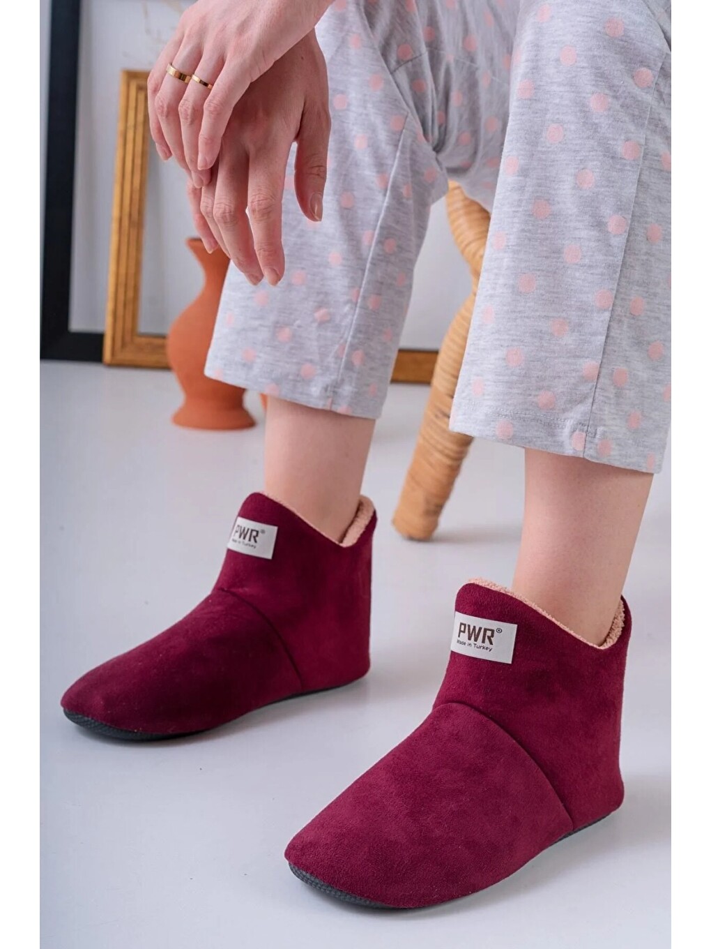 Bordo Unisex Içi Yünlü Ev Pandufu Ev Botu Ev Ayakkabısı-1