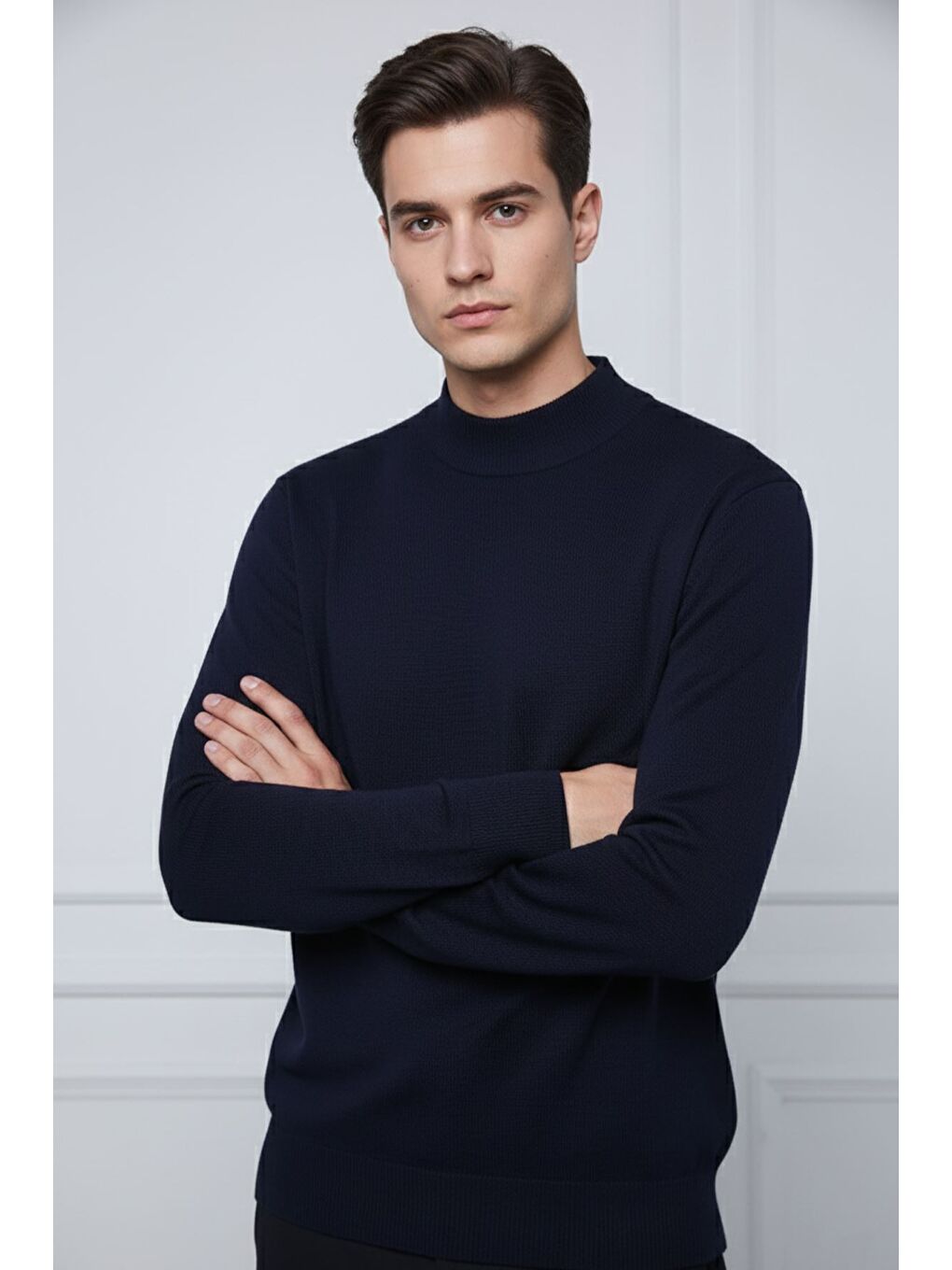 Lacivert Erkek Yarım Balıkçı Triko Kazak