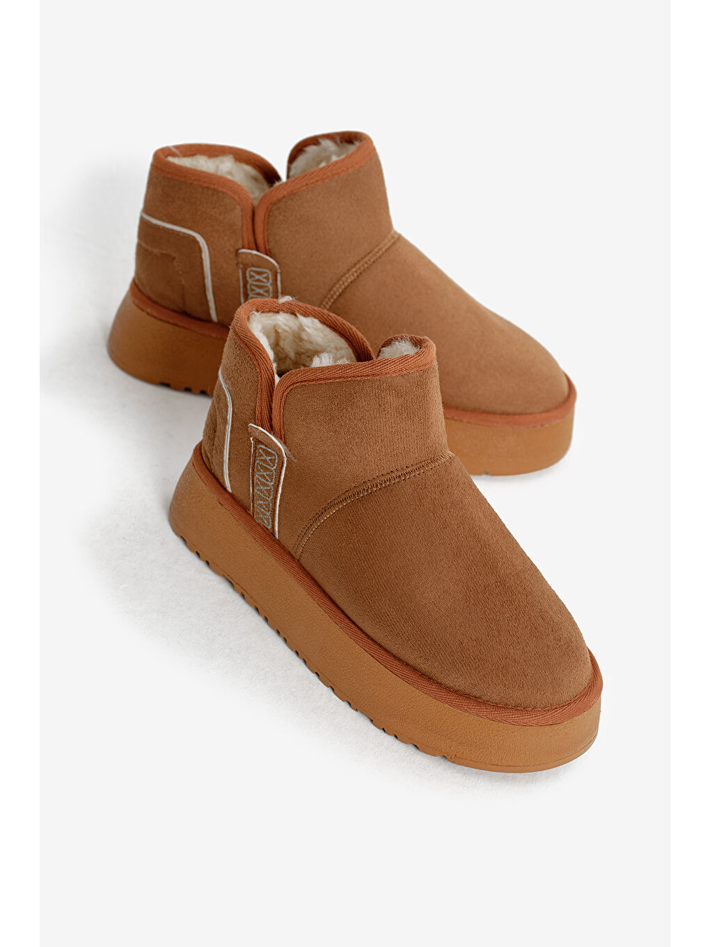 Kahverengi Kadın Taba Kalın Poli Taban Süet Görünümlü İçi Kürklü Günlük Kısa Bot-3