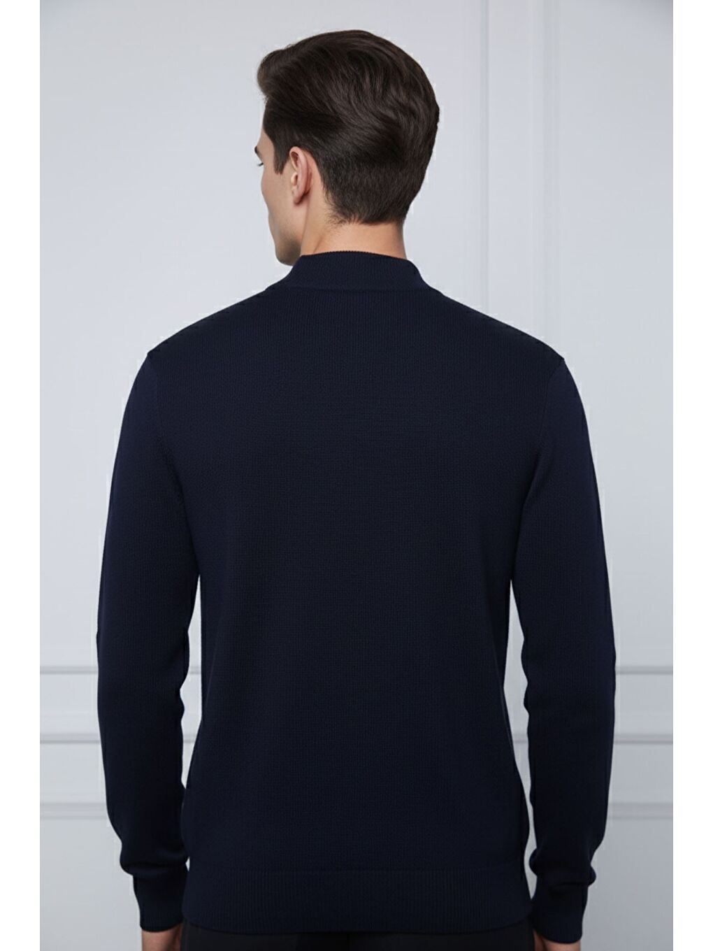 Lacivert Erkek Yarım Balıkçı Triko Kazak-1