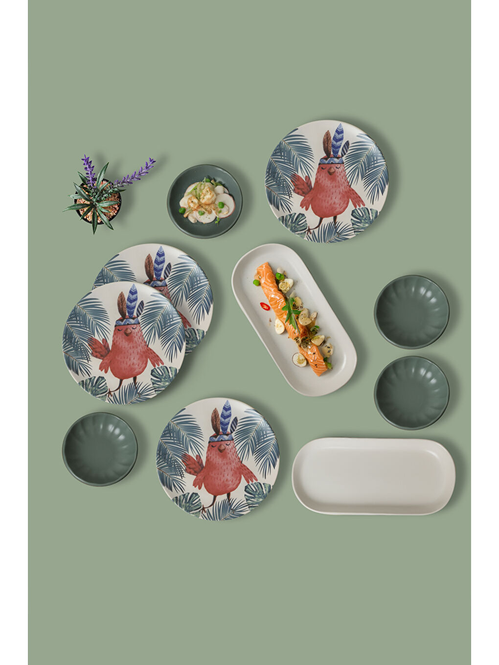 Karışık Tropik Baykuş Kahvaltı Takımı 10 Parça 4 kişilik-6