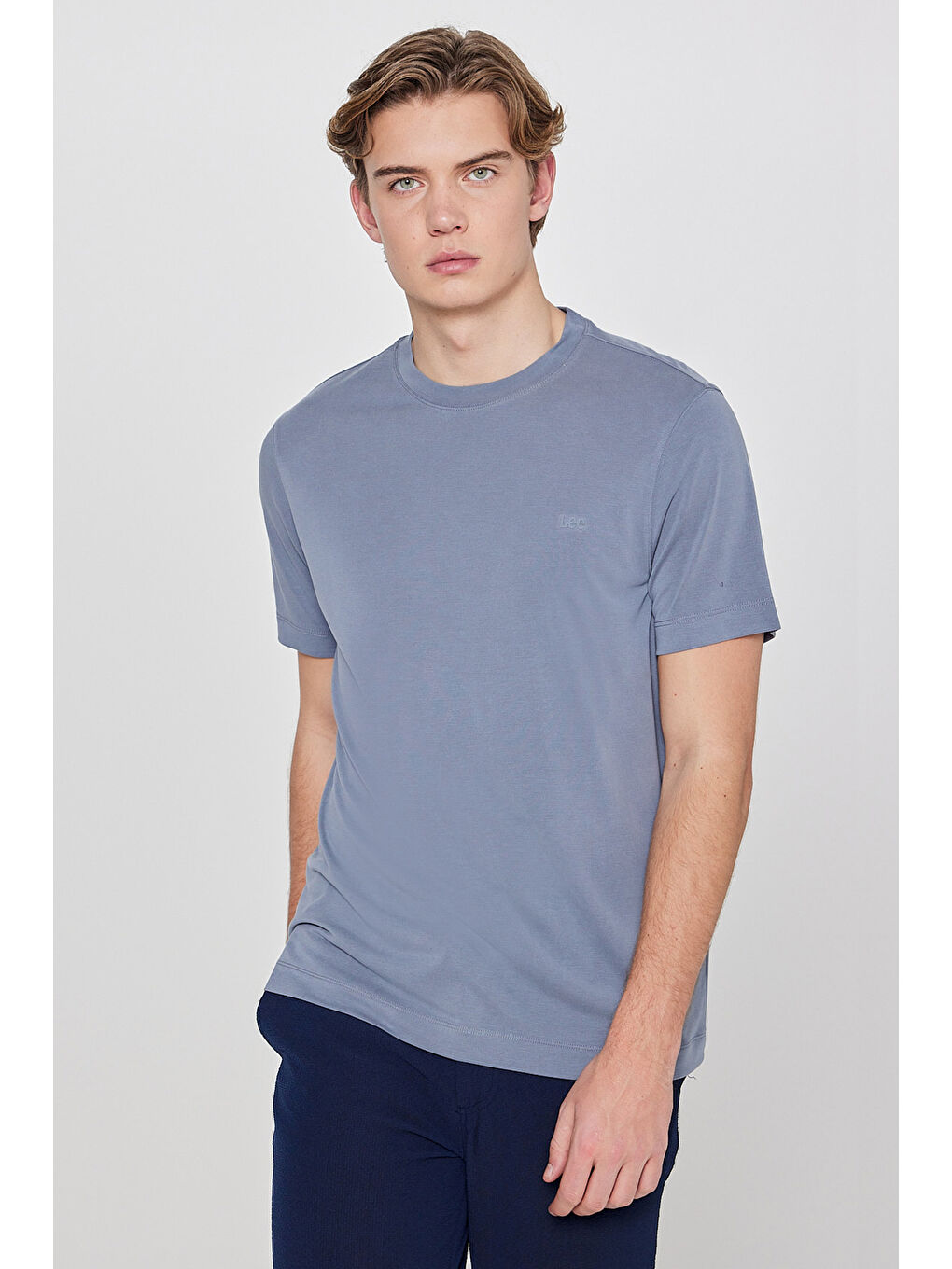 Gri Regular Fit Bisiklet Yaka Tişört-1