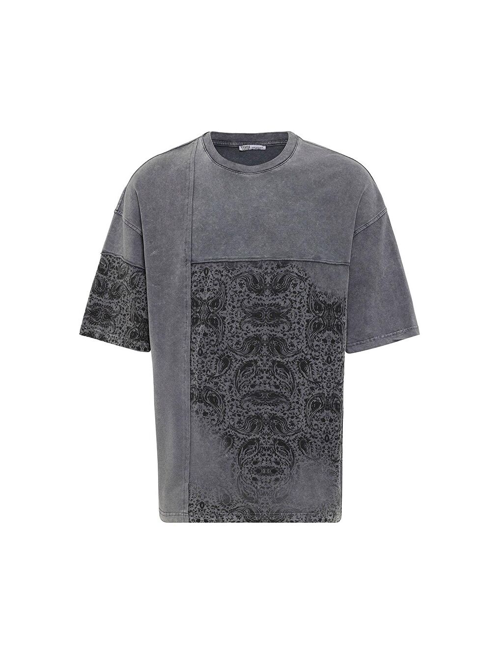 Bisiklet Yaka Yıkamalı Oversize Tişört Siyah-1