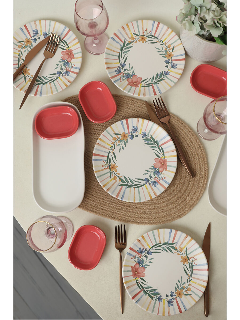 Karışık Soft Flowers Kahvaltı Takımı 10 Parça 4 kişilik