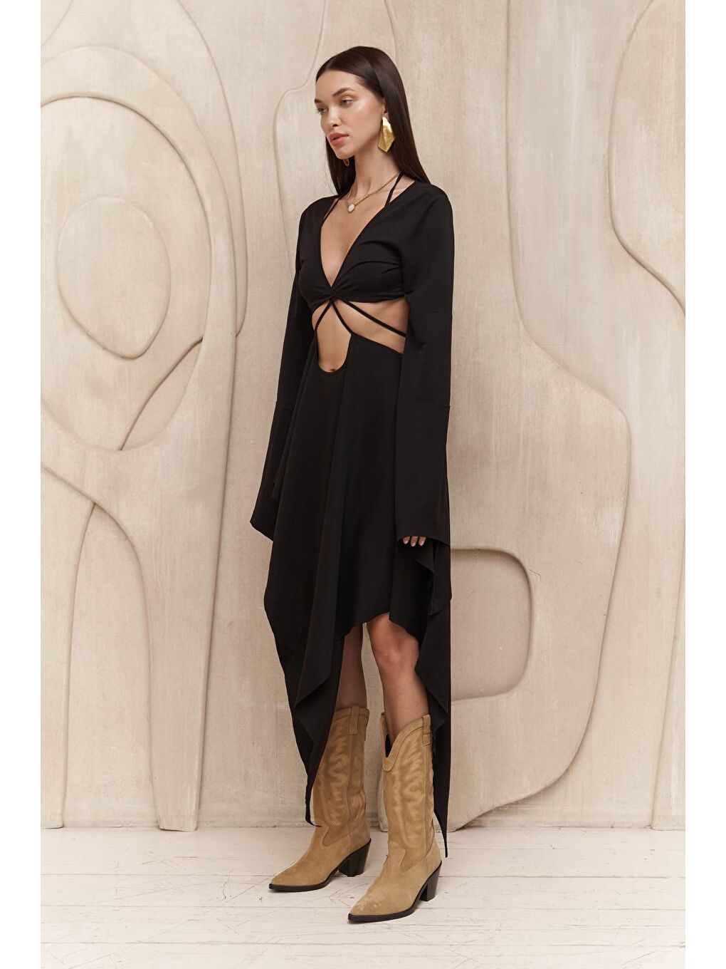 Coachella Siyah Crop Elbise Takım-2