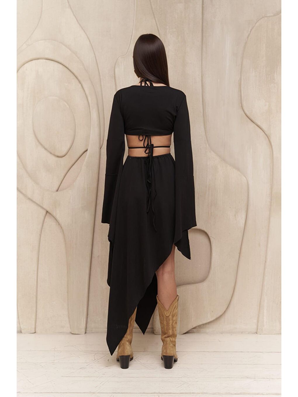 Coachella Siyah Crop Elbise Takım-3