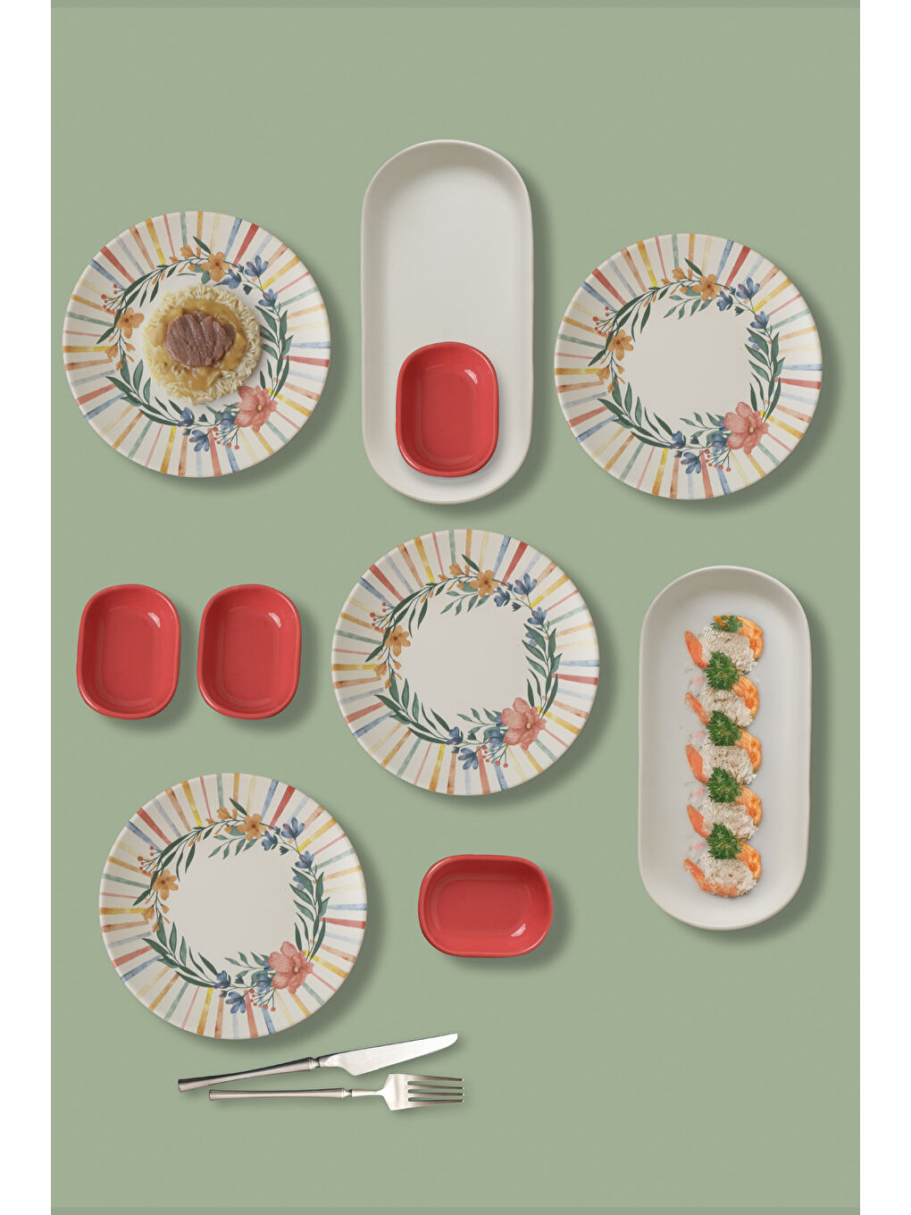 Karışık Soft Flowers Kahvaltı Takımı 10 Parça 4 kişilik-6