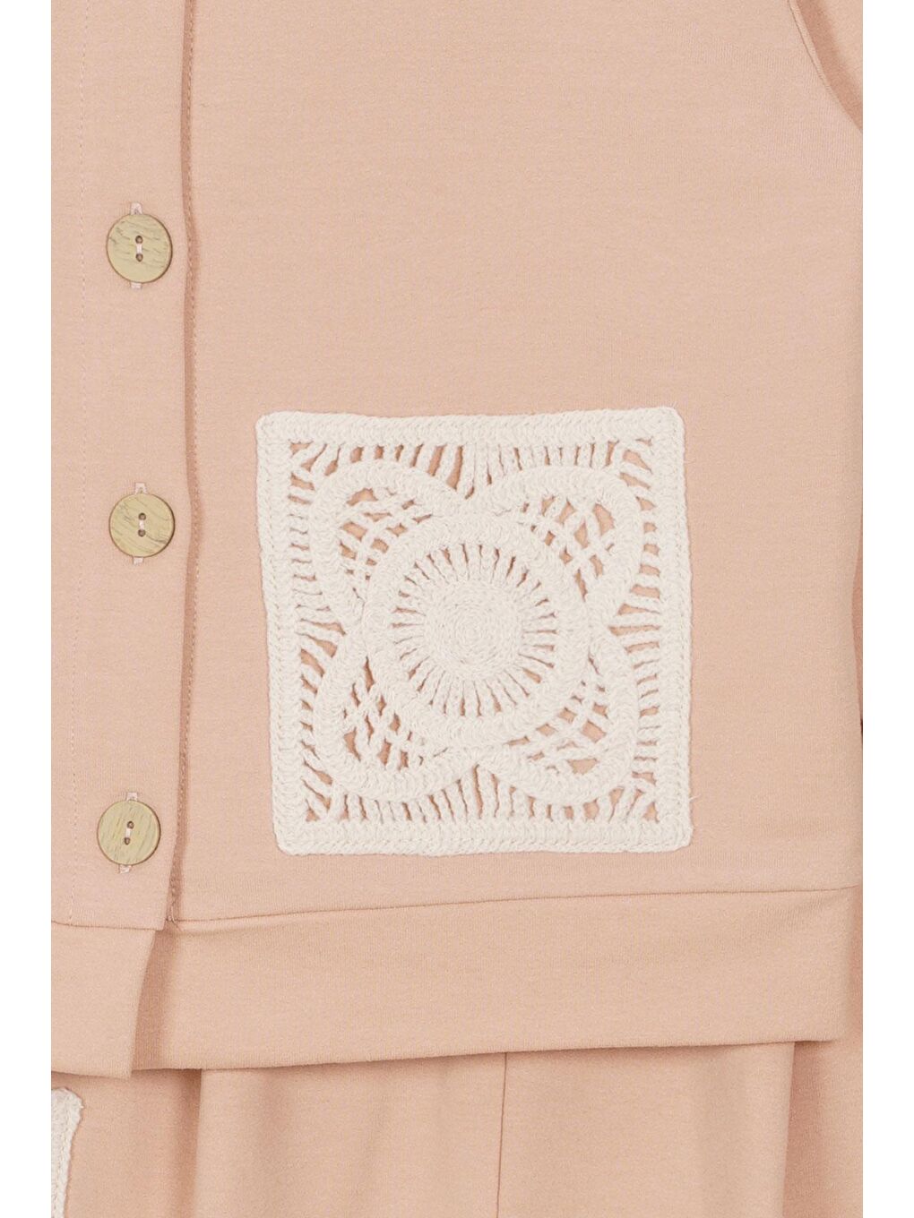 Bisiklet Yaka Uzun Kol Dantel Cep Detaylı Bej Renk Kız Çocuk İkili Takım-2