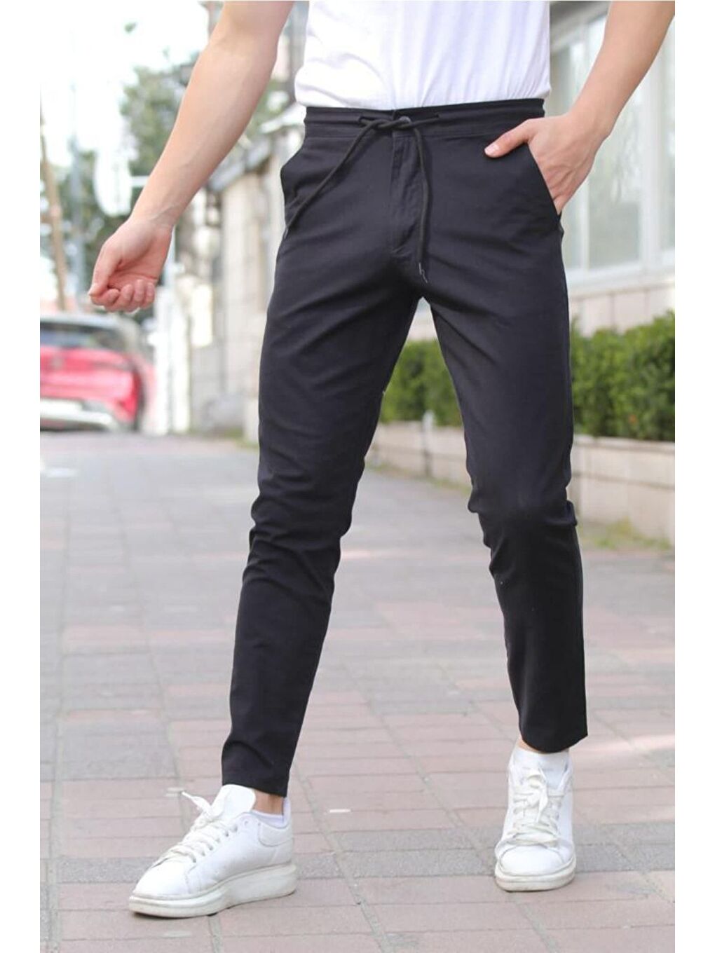 Siyah Erkek Eganis Ipli Jogger Düğmeli Kumaş Pantolon jggrkmpnt01r0131-1