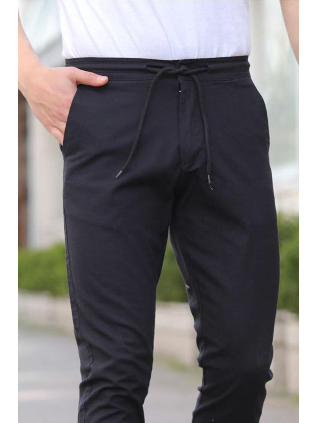 Siyah Erkek Eganis Ipli Jogger Düğmeli Kumaş Pantolon jggrkmpnt01r0131-2