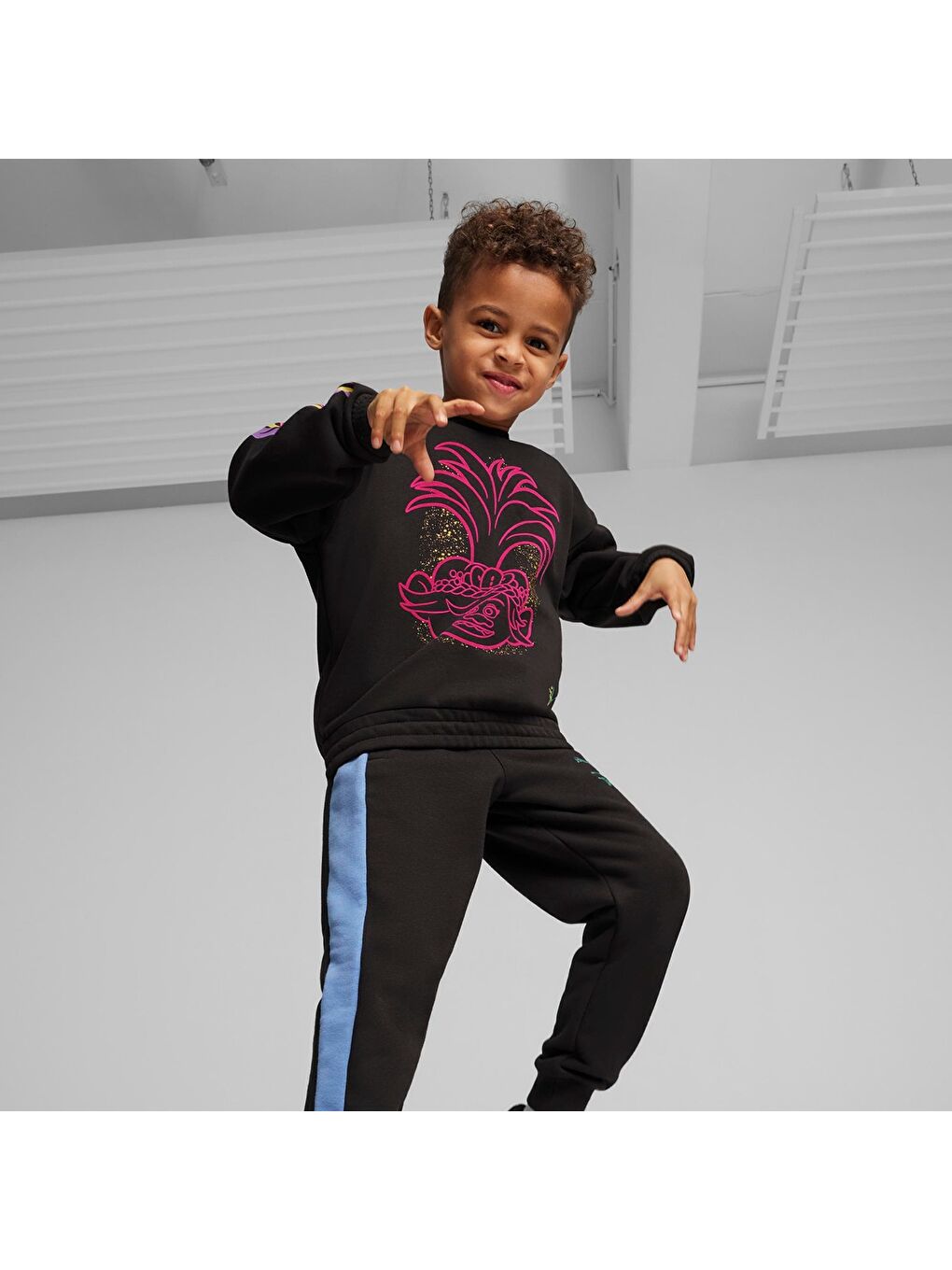 X Trolls Crew Erkek Çocuk Siyah Yuvarlak Yaka Sweatshirt-1