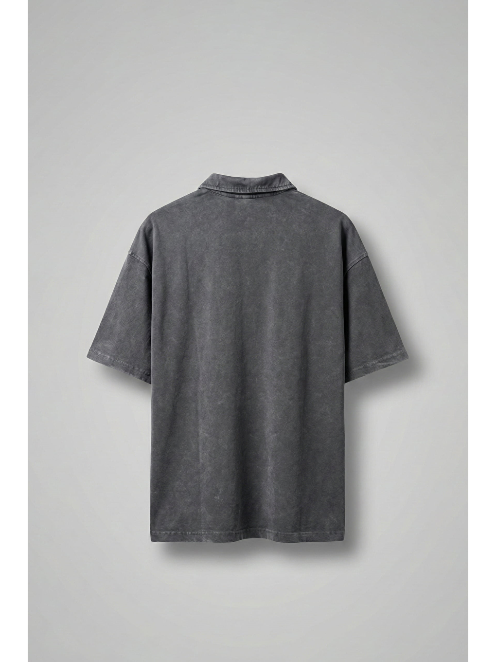 Gri Erkek Oversize Yıkamalı Gül Nakışlı Polo Yaka T-Shirt Füme-1