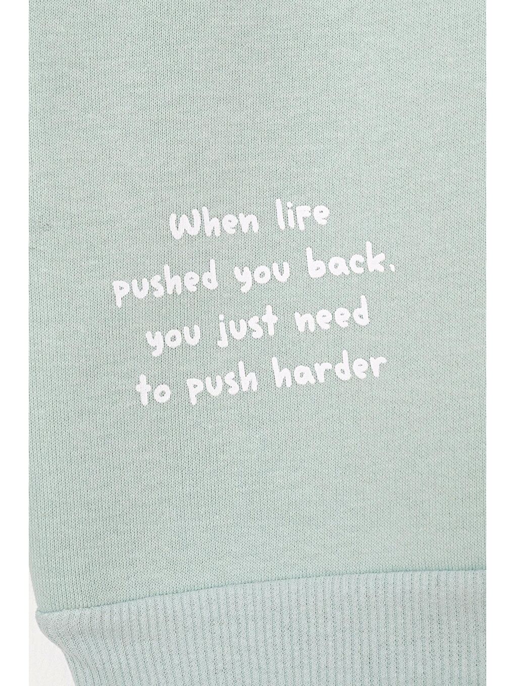 Yeşil Yazı Baskılı Mint Renk Kız Çocuk Sweat-1