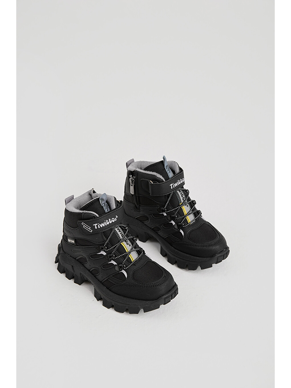 Çocuk Unisex Siyah Gri Kalın Kauçuk Taban Lastik Bağcıklı Cırtlı Outdoor Trekking Bot-2
