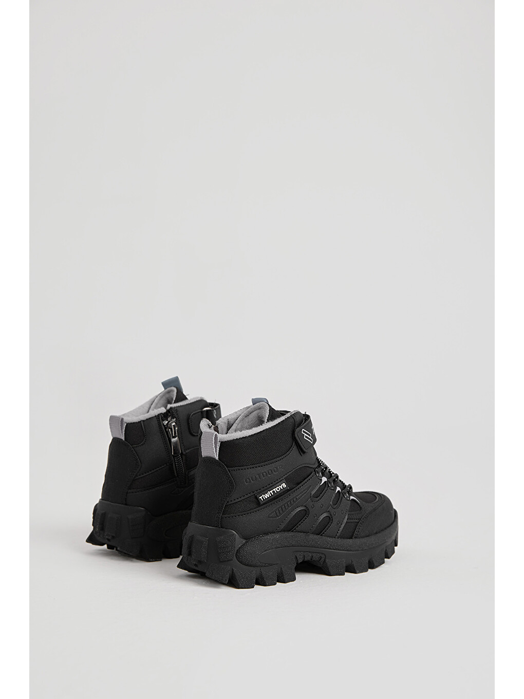 Çocuk Unisex Siyah Gri Kalın Kauçuk Taban Lastik Bağcıklı Cırtlı Outdoor Trekking Bot-3