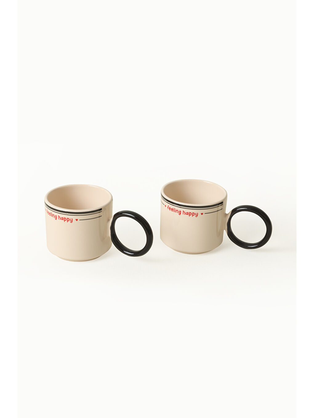 Karışık Feeling Happy Siyah Stackable Halka Kulplu Fincan 8 Cm 2 Adet-2