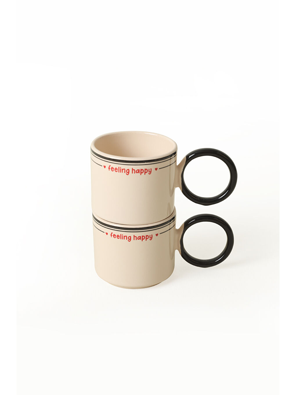 Karışık Feeling Happy Siyah Stackable Halka Kulplu Fincan 8 Cm 2 Adet-3