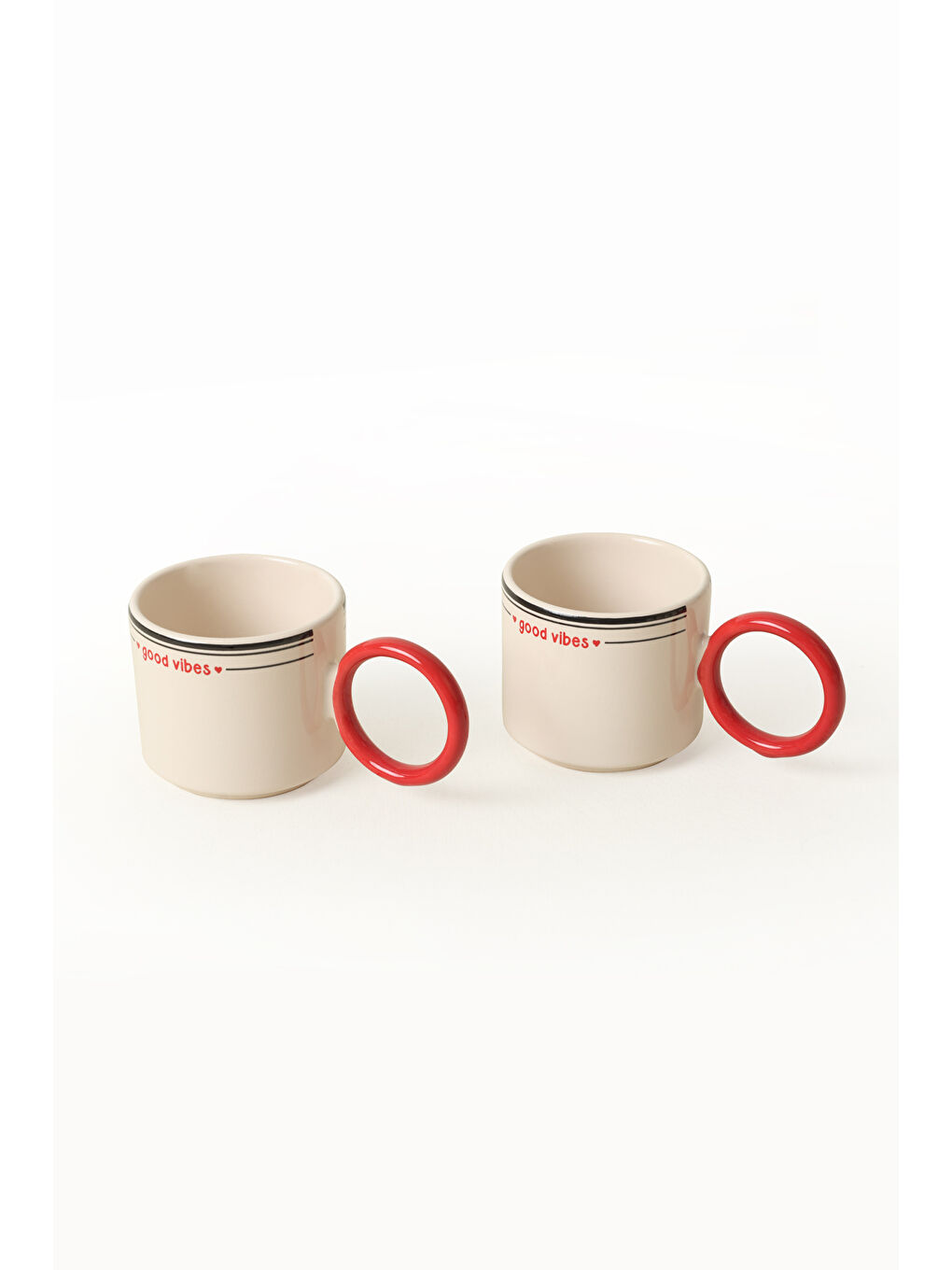 Karışık Good Vibes Kırmızı Stackable Halka Kulplu Fincan 8 Cm 2 Adet-2