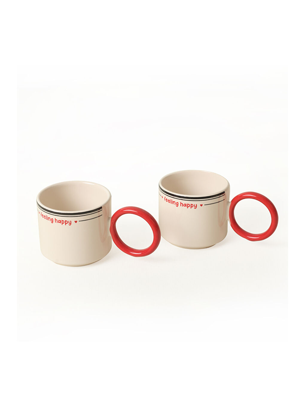 Karışık Feeling Happy Kırmızı Stackable Halka Kulplu Fincan 8 Cm 2 Adet-2