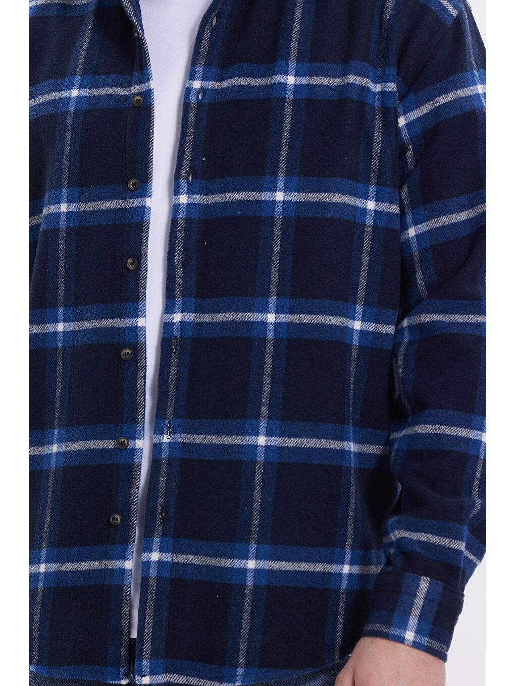 Lacivert Erkek Relax Fit Rahat Kesim Kışlık Kareli Oduncu Gömlek-4