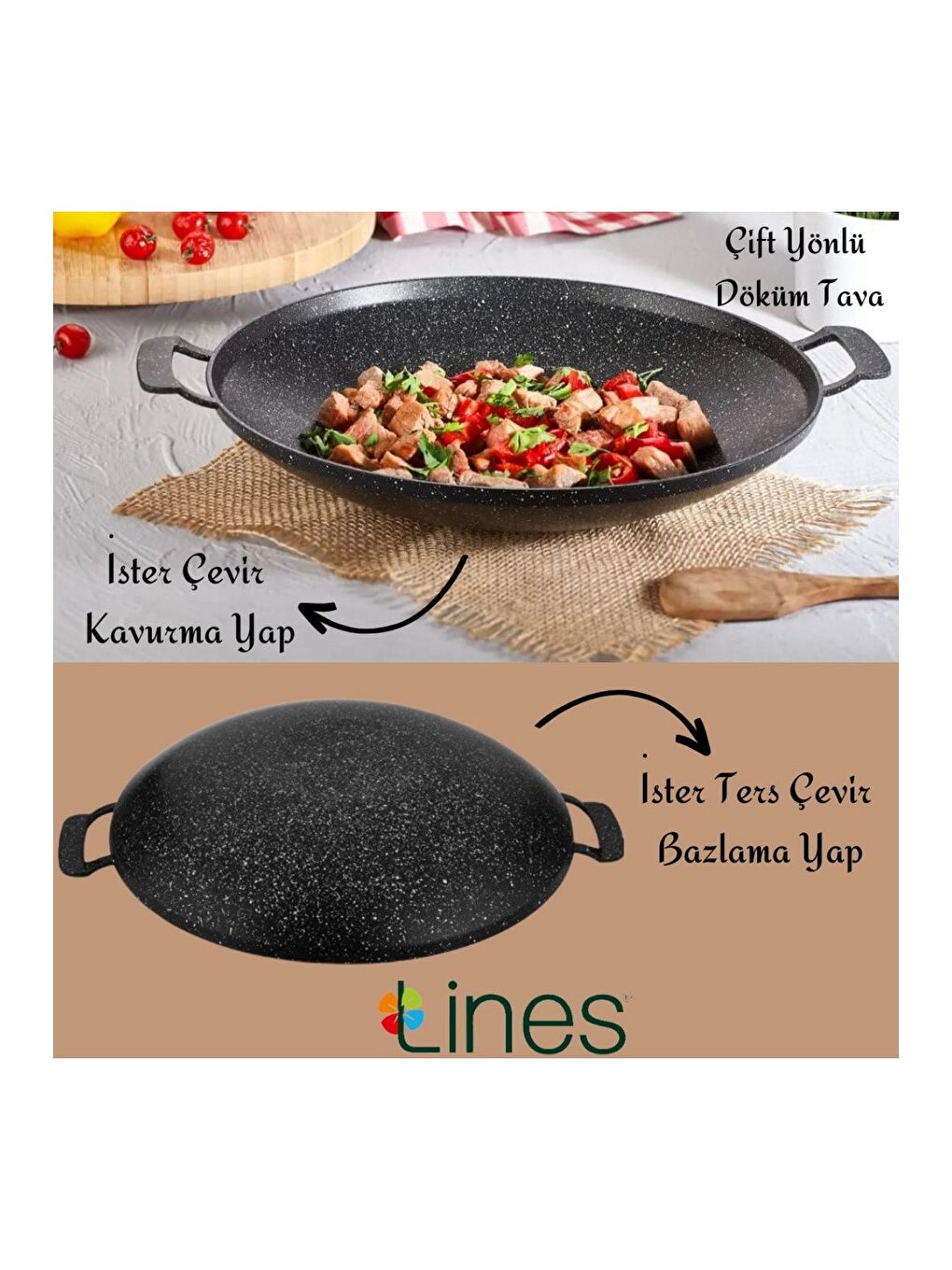 Siyah Lİnes Döküm Sac Tavası 34 cm-1