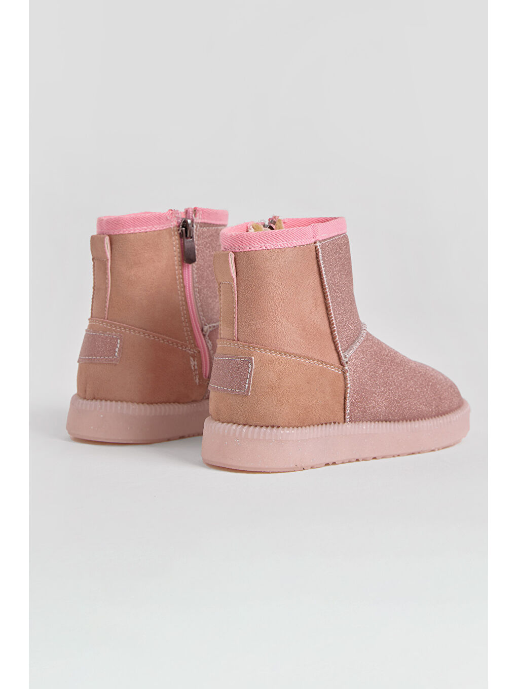 Pembe Kız Çocuk Pudra Simli Termo Taban Süet Görünümlü İçi Kürklü Kısa Bot-3