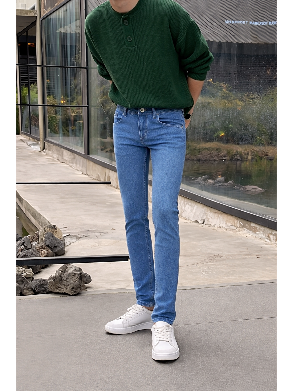 Erkek Yüksek Bel Dar Premium Mavi Jean Pantolon-1