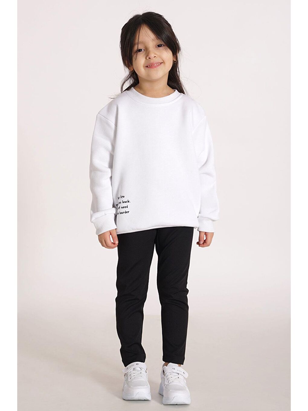 Yazı Baskılı Ekru Renk Kız Çocuk Sweat