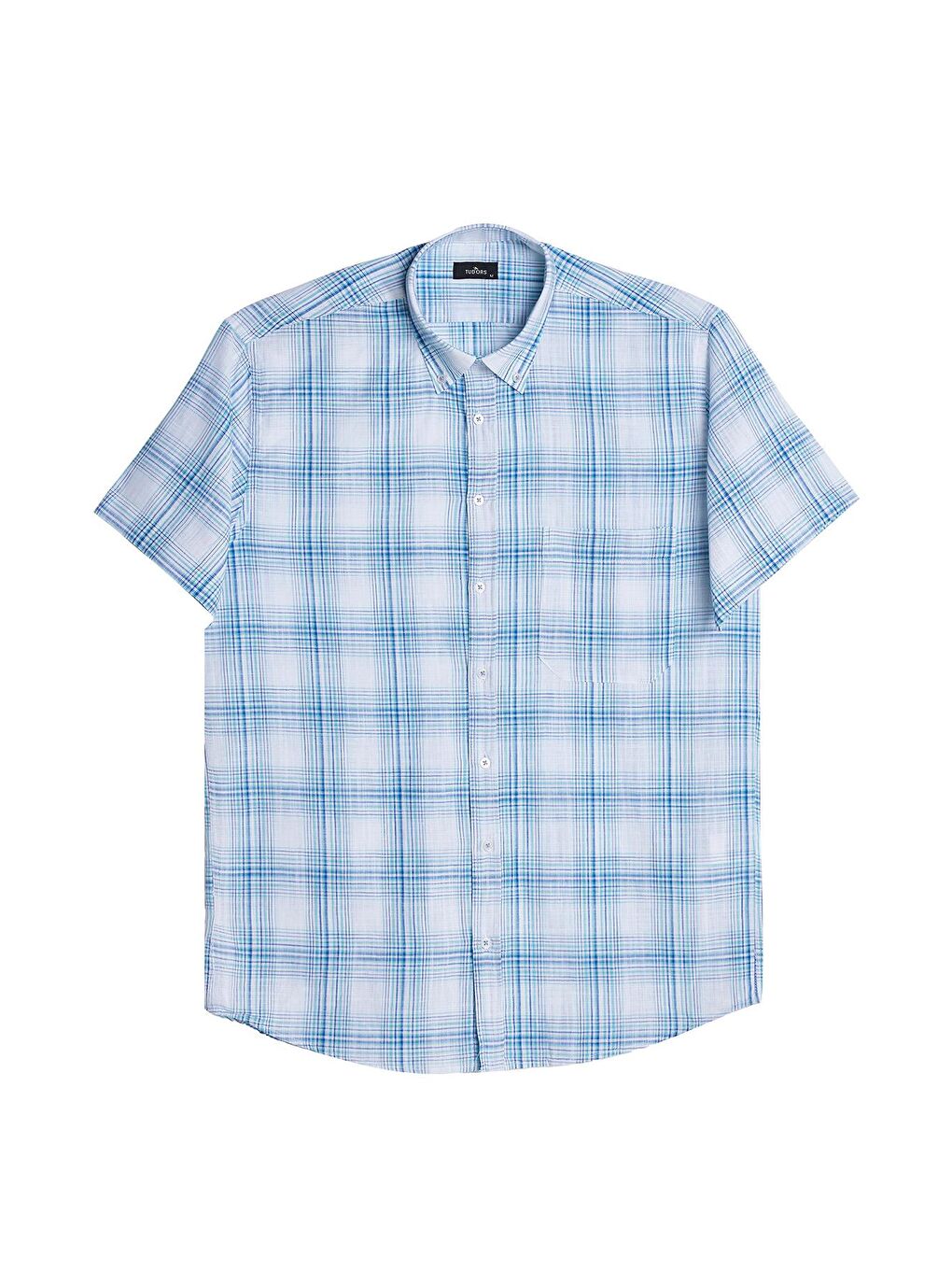 Karışık Erkek Regular Fit Klasik Kesim %100 Pamuk Keten Doku Cepli Kareli Kısa Kollu Düğmeli Yaka Gömlek