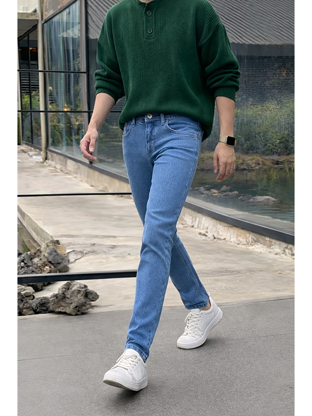 Erkek Yüksek Bel Dar Premium Mavi Jean Pantolon-2