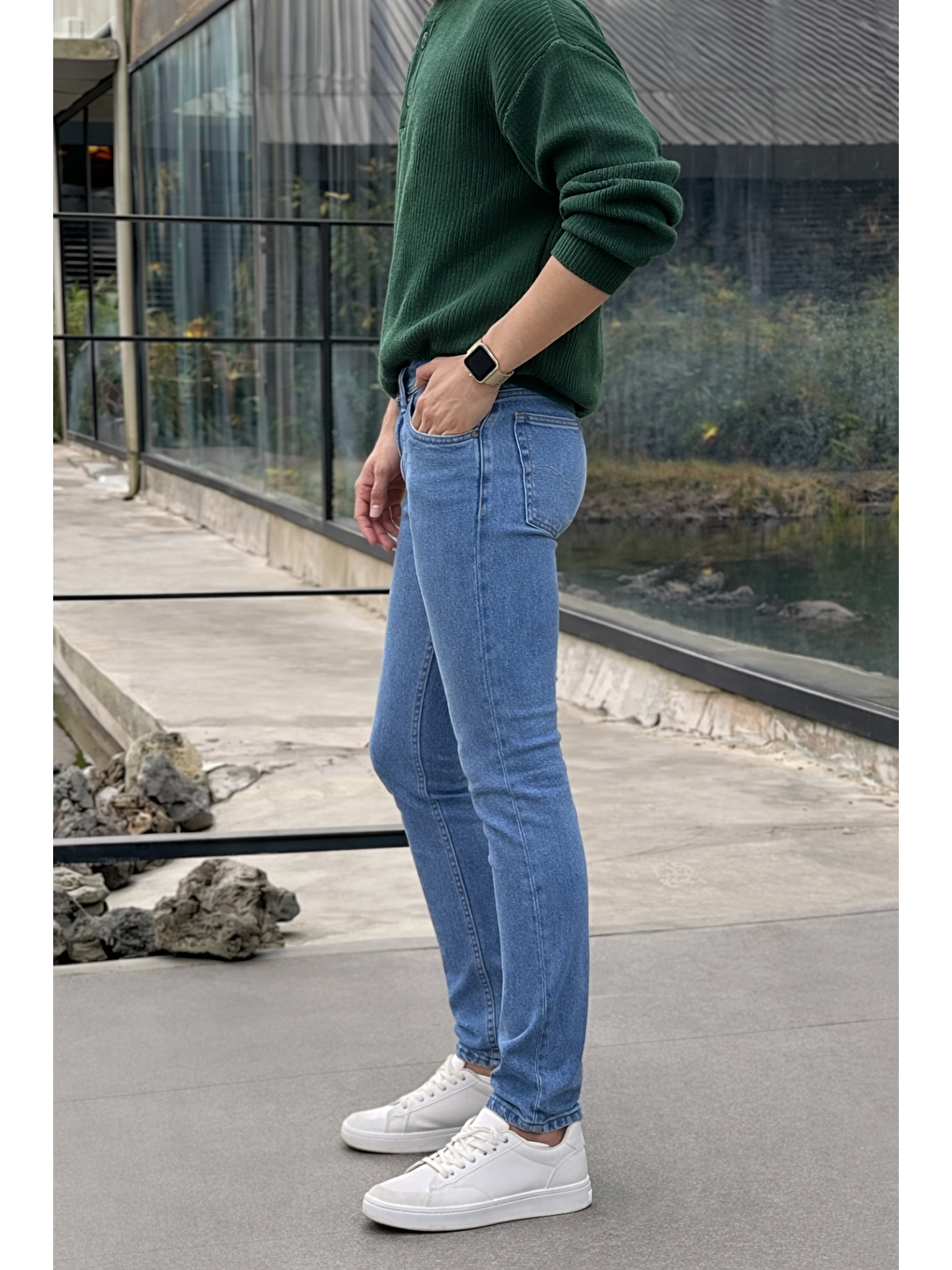 Erkek Yüksek Bel Dar Premium Mavi Jean Pantolon-4