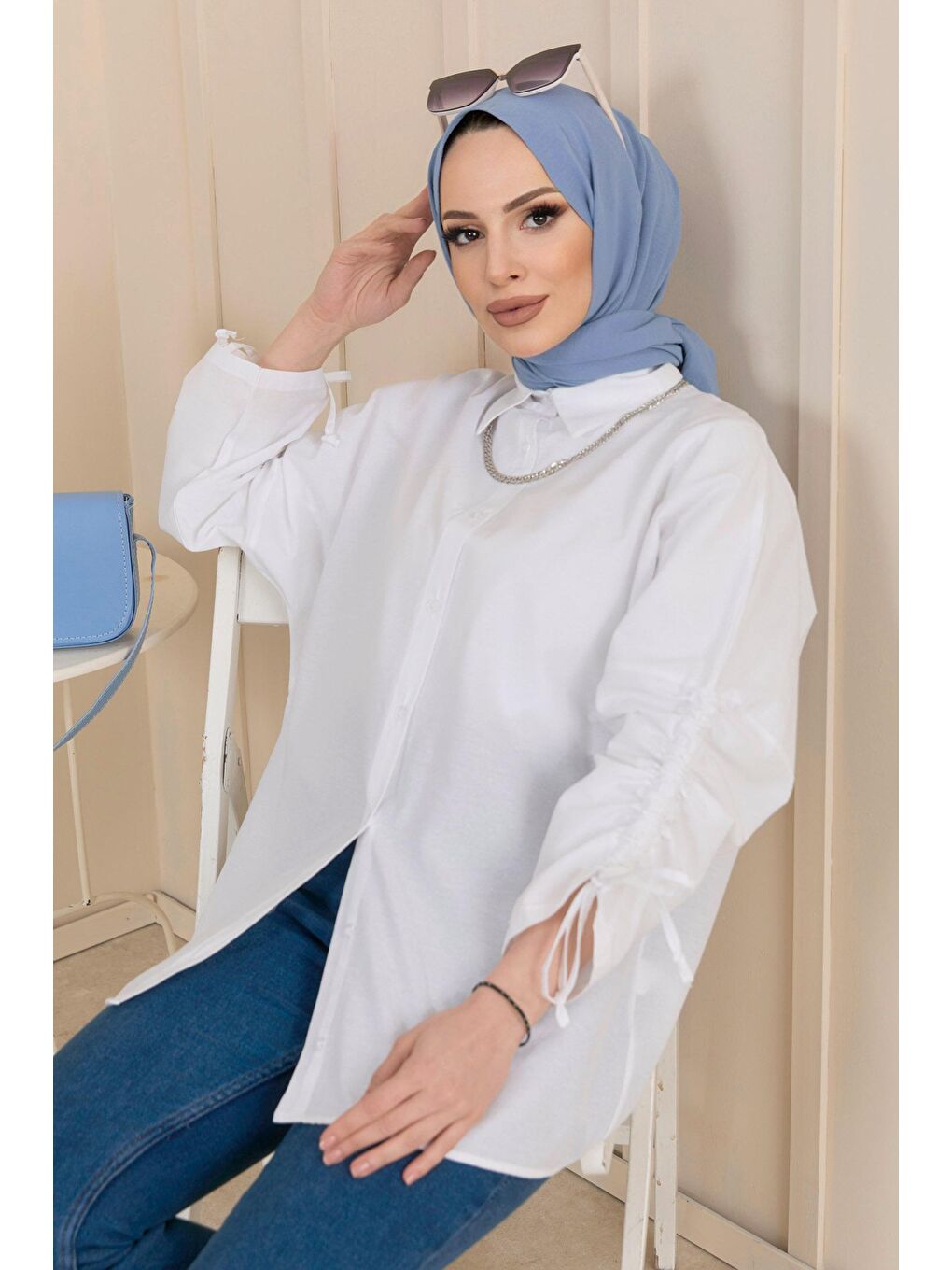 Gömlek Yaka Kadın Beyaz Gömlek - 11443